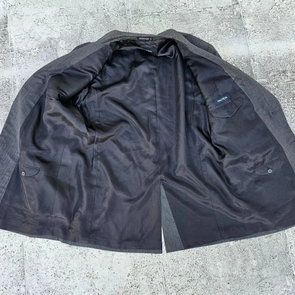 Nautica Men Blazer Sport Coat Jacket 100% Wool Dark Gray Two Button Size 46L - Picture 8 of 10